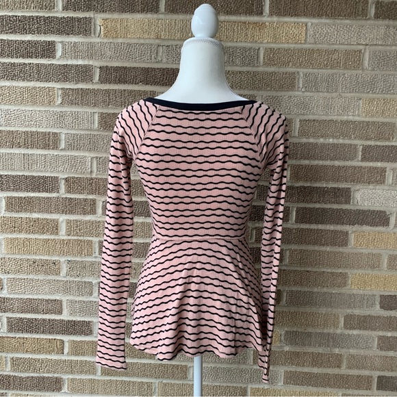 Free People Peplum Sweater Pink Black Stripes Size XS - Picture 7 of 13